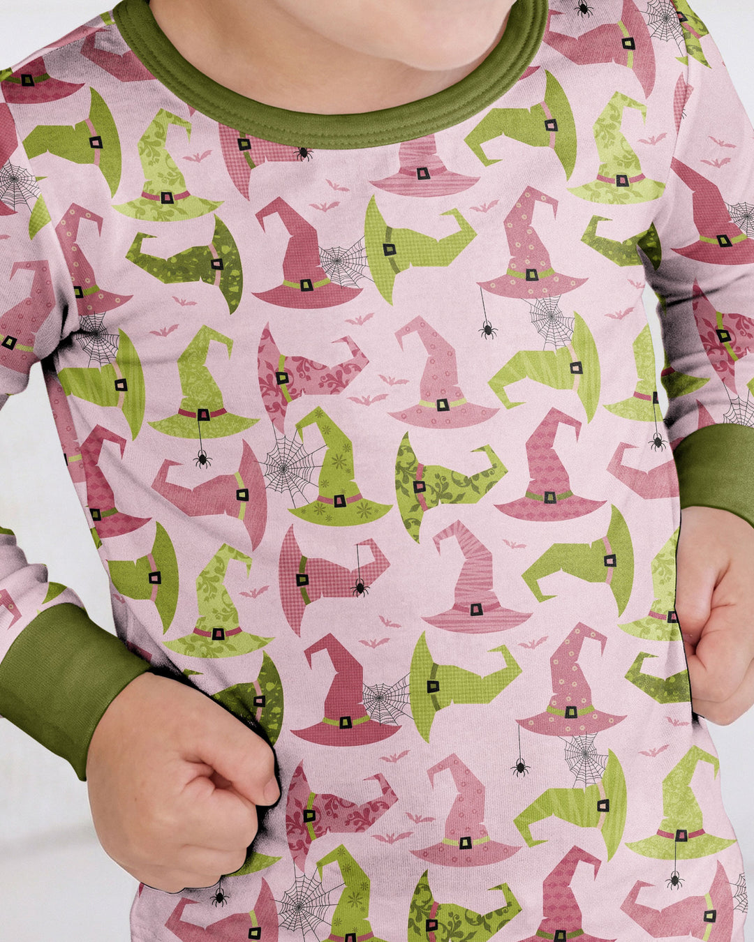 Pink Witch Hat Halloween Bamboo Two Piece Long Sleeve Pajama Set