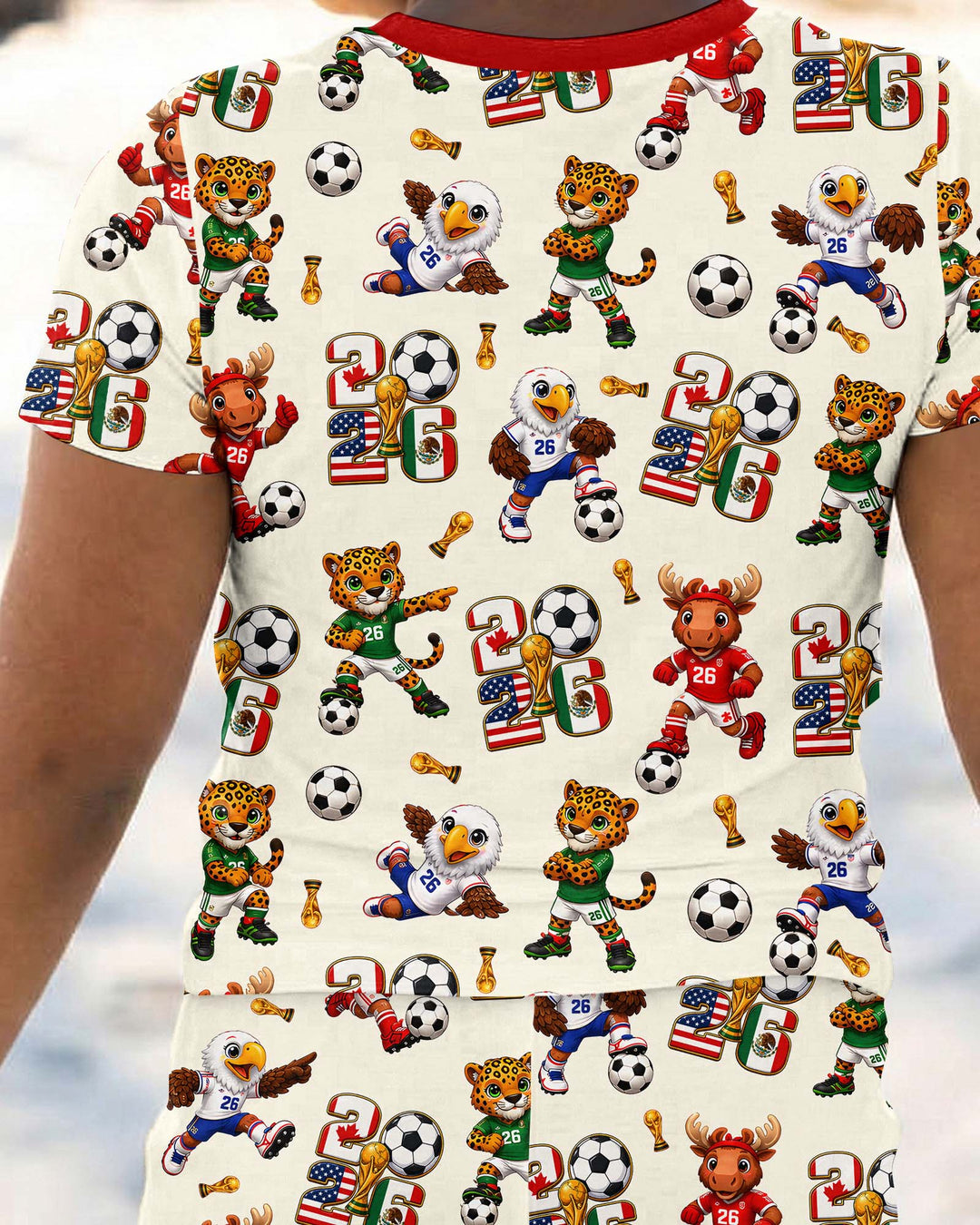 Cute Soccer Mascots USA CAN MEX Bamboo Two Piece Short Sleeve Pajama Set