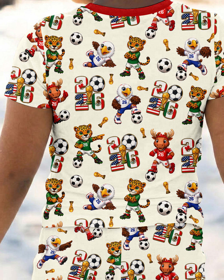 Cute Soccer Mascots USA CAN MEX Bamboo Two Piece Short Sleeve Pajama Set