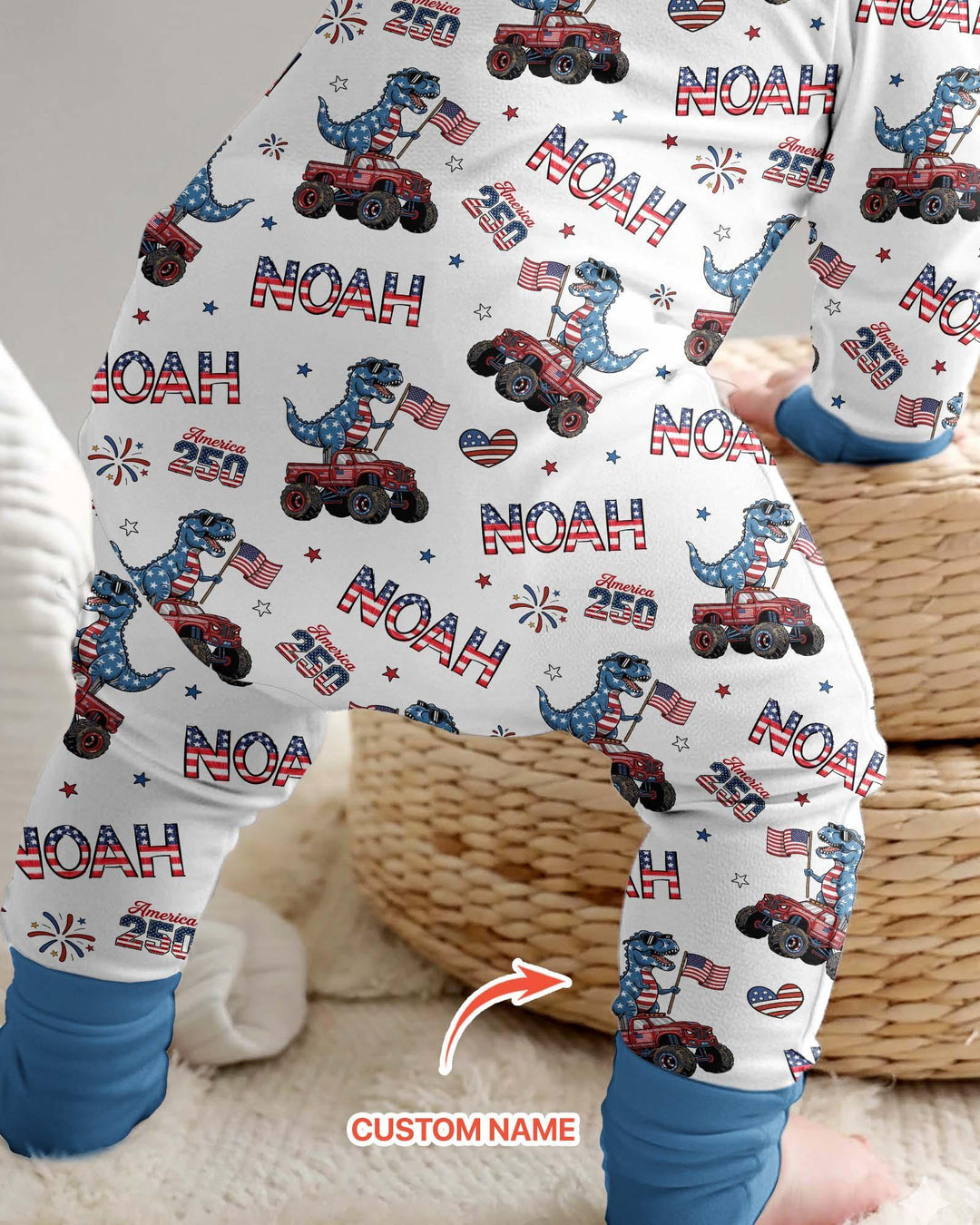 Custom Name American Flag Dinosaur Bamboo Convertible Zippy