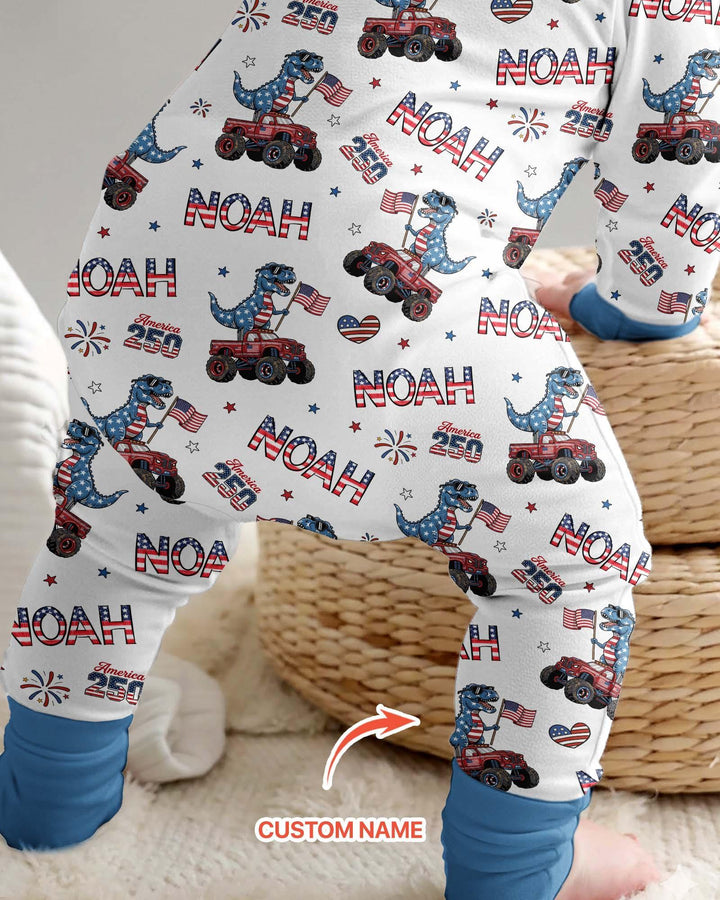 Custom Name American Flag Dinosaur Bamboo Convertible Zippy