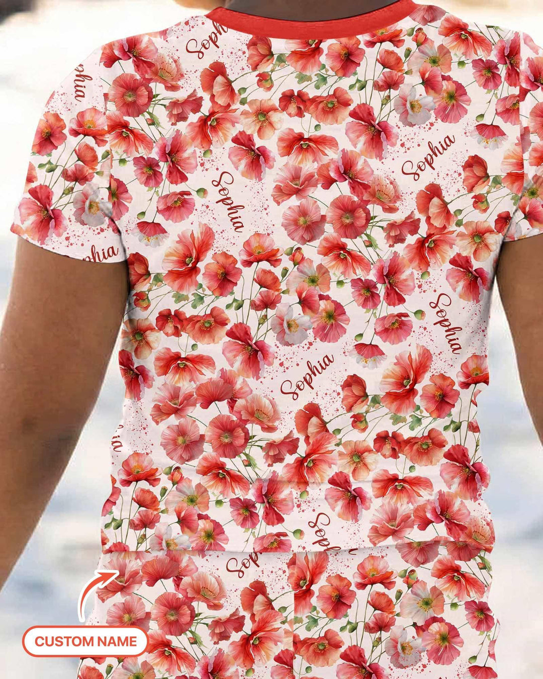 Custom Name Birth Month Flowers Bamboo Two Piece Short Sleeve Pajama Set