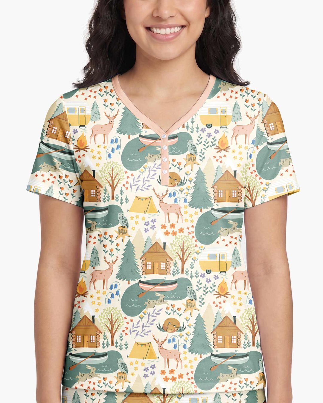 Lake View Camping Bamboo Women Short Sleeve Short Pajama Set
