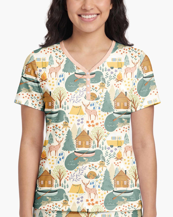 Lake View Camping Bamboo Women Short Sleeve Short Pajama Set