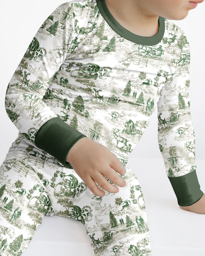 Merry Christmas Toile  Bamboo Two Piece Long Sleeve Pajama Set