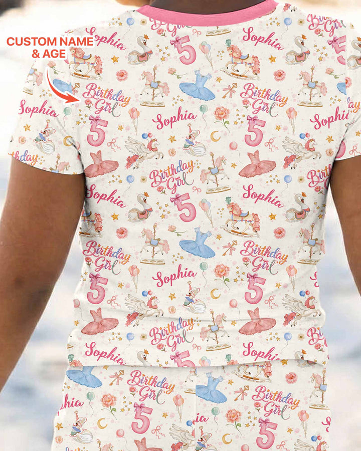 Ballerina Birthday Girl Custom Name & Age Bamboo Two Piece Short Sleeve Pajama Set