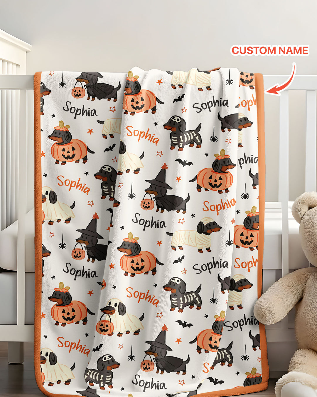 Orange and Black Dachshund Bamboo Blanket