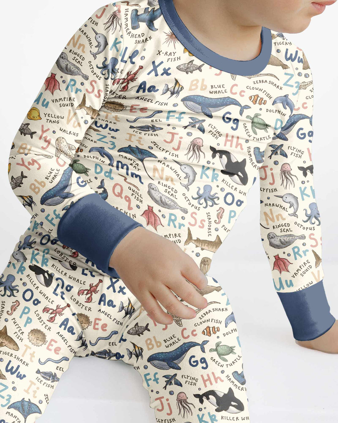 Ocean Animal Alphabet Bamboo Two Piece Long Sleeve Pajama Set