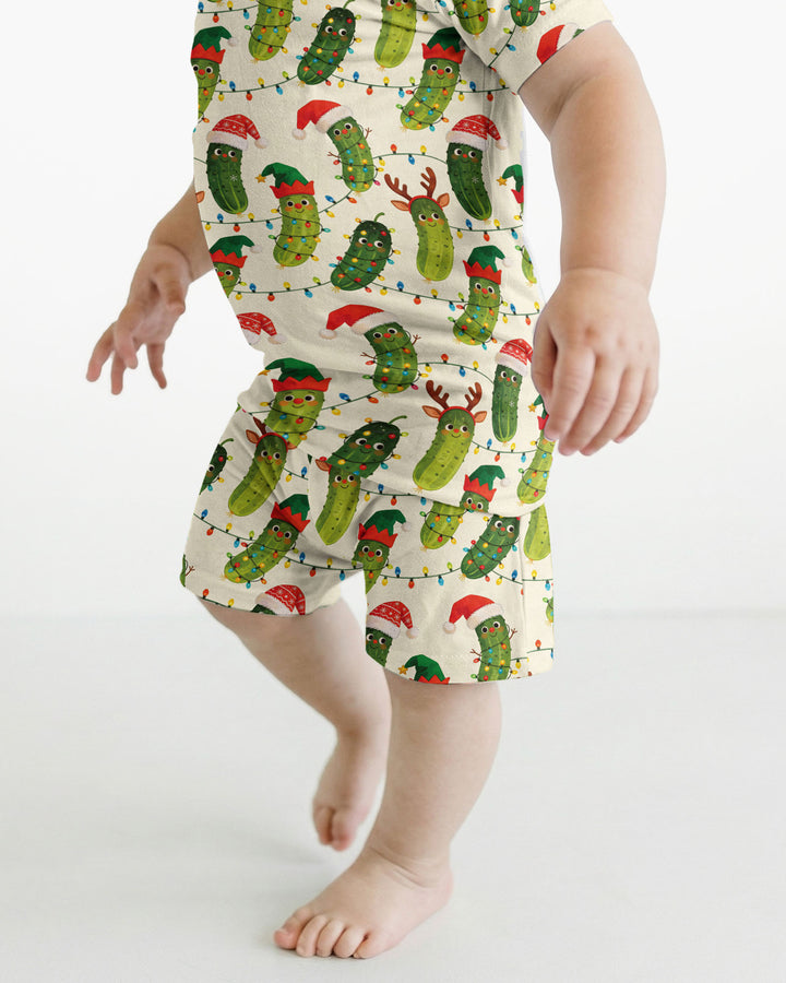 Cheerful Christmas Pickle Bamboo Two Piece Short Sleeve Shorts Pajama Set