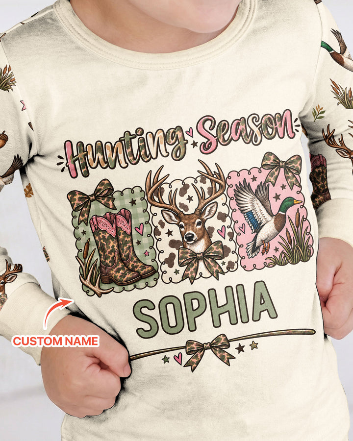 Custom Name Preppy Camo Bow  Bamboo Two Piece Long Sleeve Pajama Set
