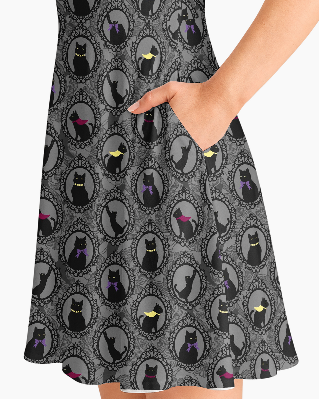 Midnight Cat Parade Bamboo Women’s Short Sleeve Twirl Dress