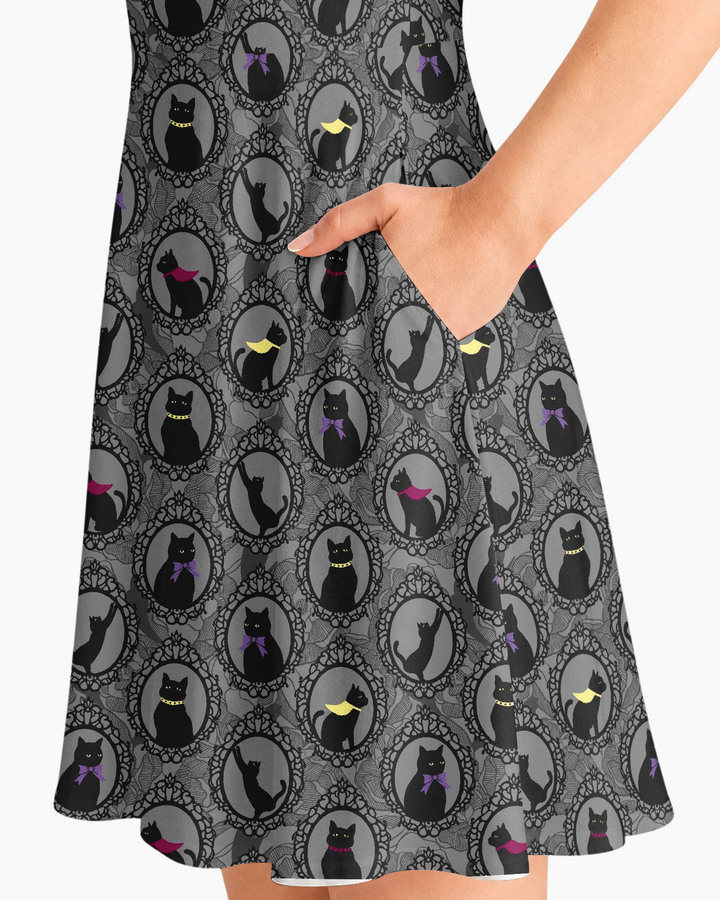 Midnight Cat Parade Bamboo Women’s Short Sleeve Twirl Dress