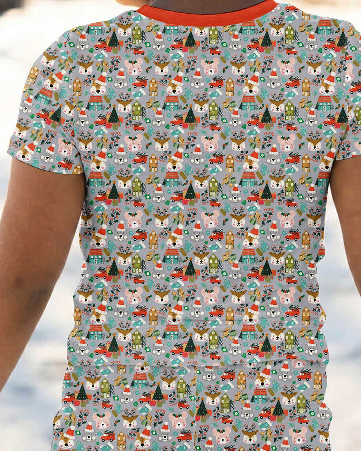 Christmas Woodland Deer Fox Bear Bamboo Two Piece Short Sleeve Pajama Set