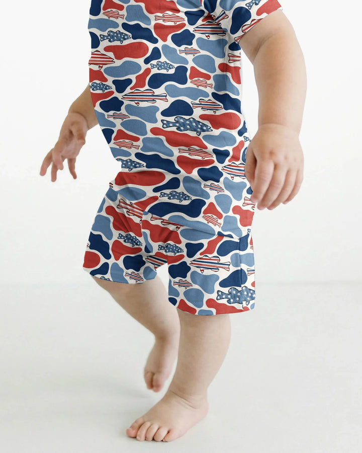 Reel America Daddy & Me Matching Bamboo Two Piece Short Sleeve Shorts Pajama Set