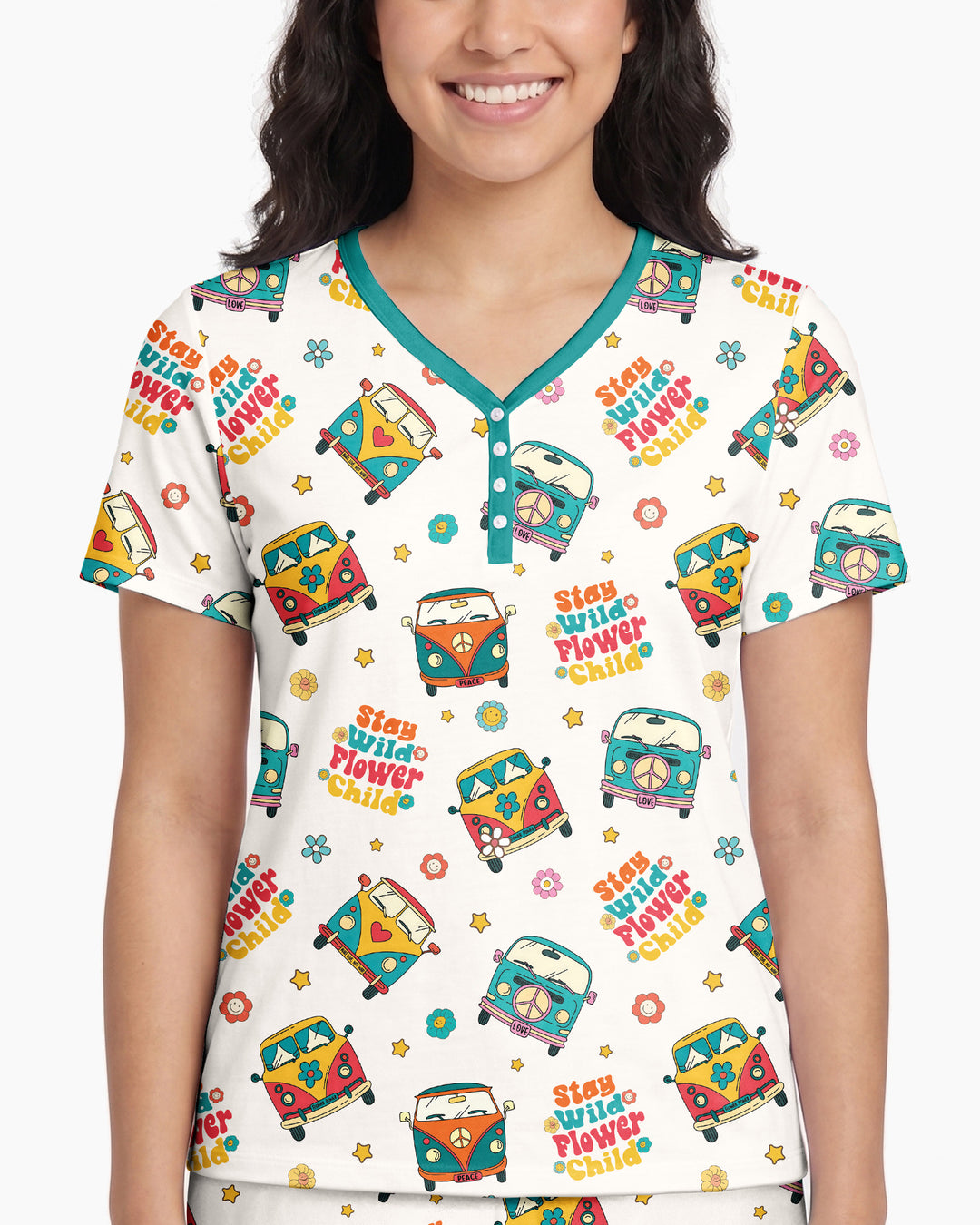 Stay Wild Flower Child Bamboo Women Short Sleeve Short Pajama Set