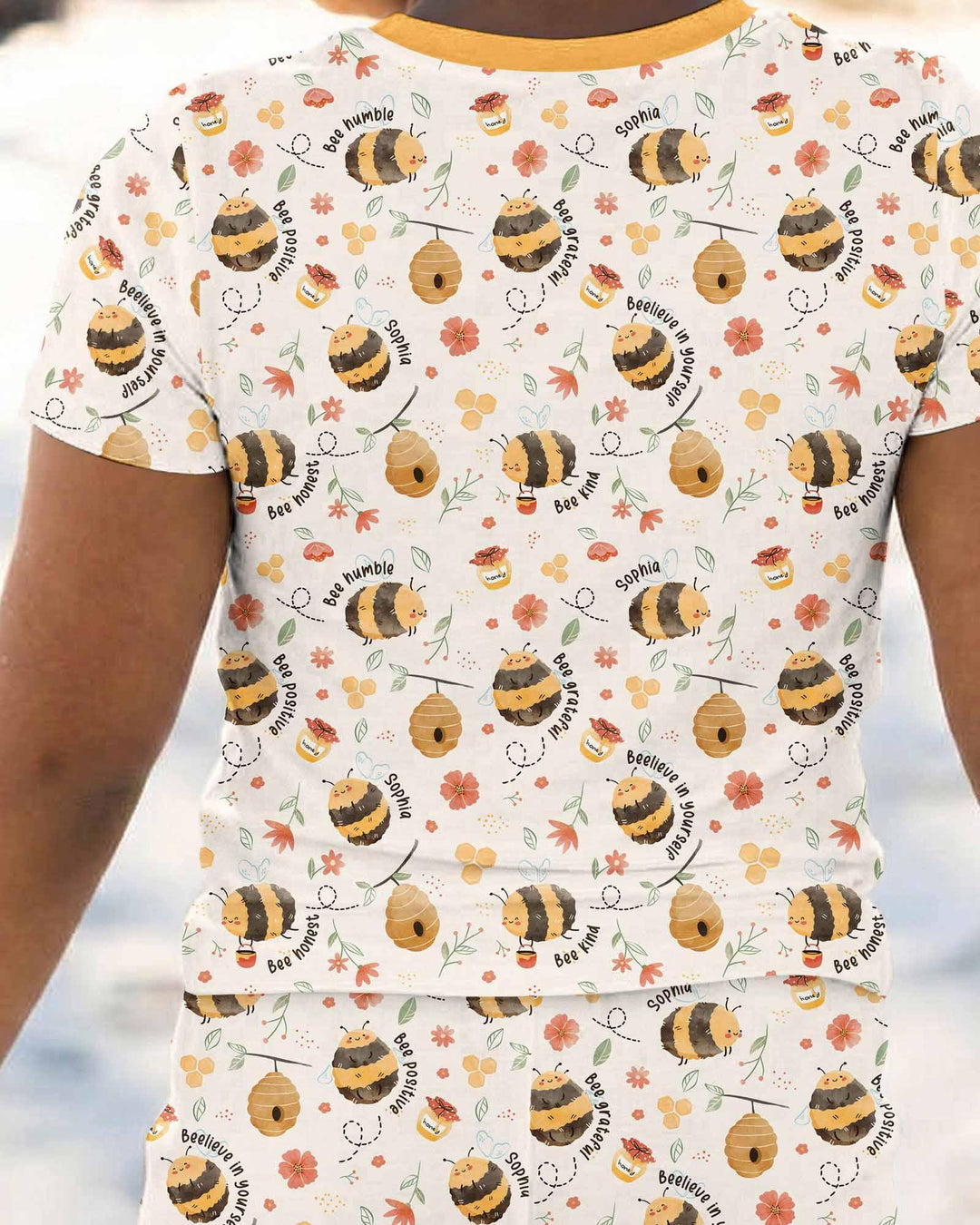 Bee Kind Custom Name Bamboo Two Piece Short Sleeve Pajama Set