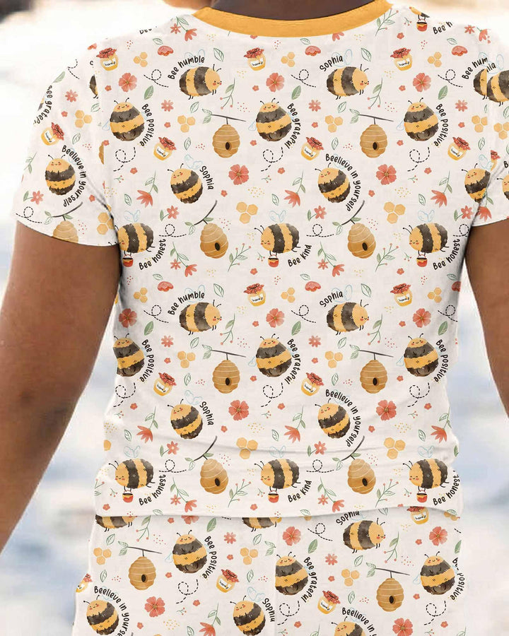 Bee Kind Custom Name Bamboo Two Piece Short Sleeve Pajama Set