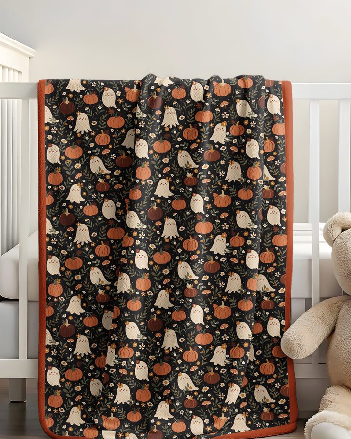Ghost Pumpkin Harvest Floral Halloween Bamboo Blanket