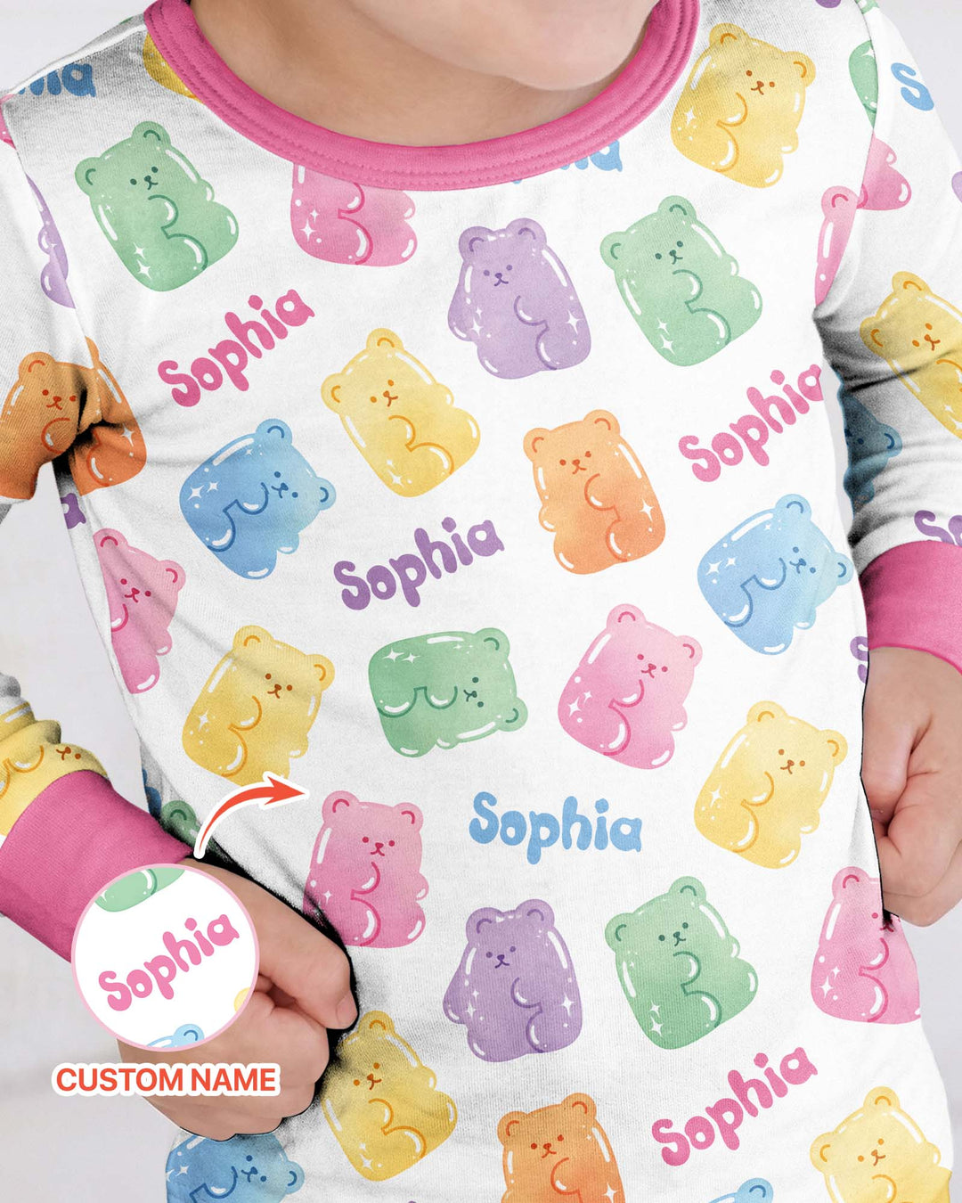 Kawaii Jelly Gummy Bears Custom Name Bamboo Two Piece Long Sleeve Pajama Set