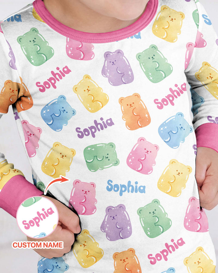 Kawaii Jelly Gummy Bears Custom Name Bamboo Two Piece Long Sleeve Pajama Set