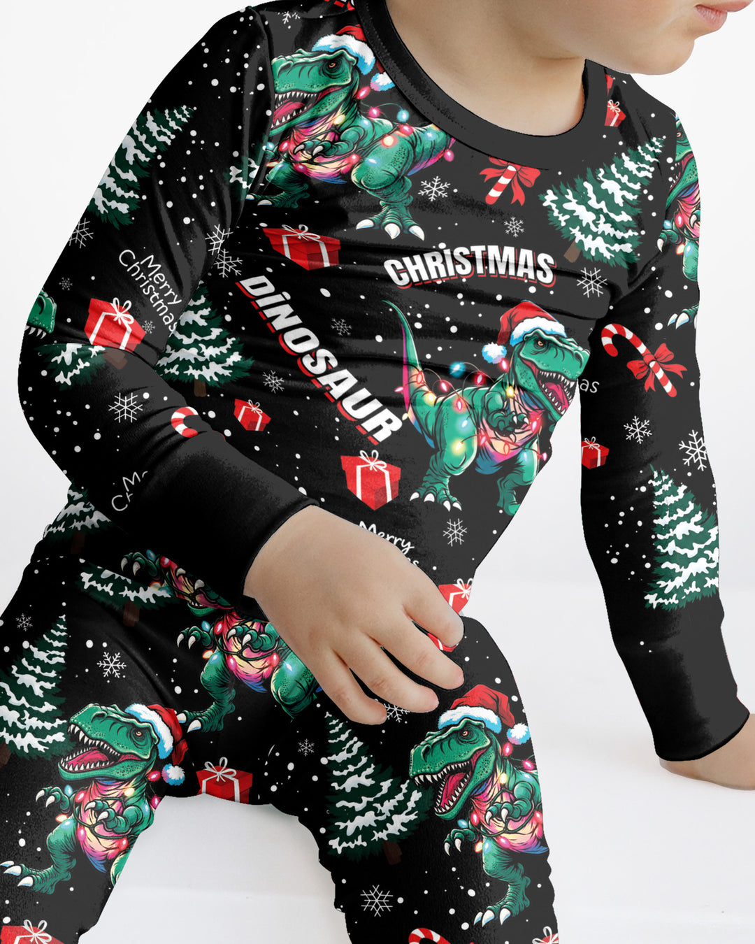 Dinosaur Raw Noel Bamboo Two Piece Long Sleeve Pajama Set