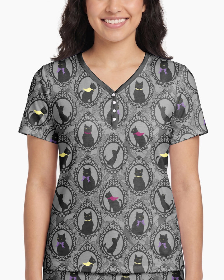 Midnight Cat Parade Bamboo Women Short Sleeve Short Pajama Set