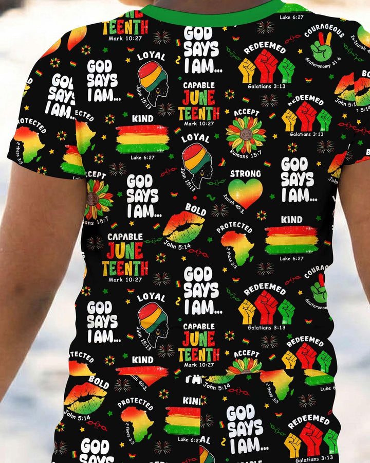 God Says I Am Juneteenth Blessings Bamboo Two Piece Short Sleeve Pajama Set