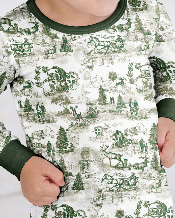 Merry Christmas Toile  Bamboo Two Piece Long Sleeve Pajama Set
