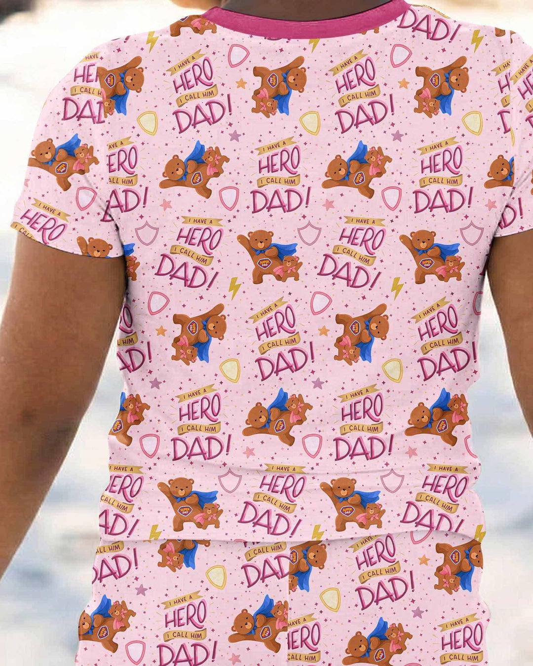 I Have A Hero Daddy & Me Matching Bamboo Two Piece Short Sleeve Pajama Set