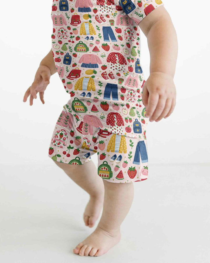 Strawberry School Style Bamboo Two Piece Short Sleeve Shorts Pajama Set