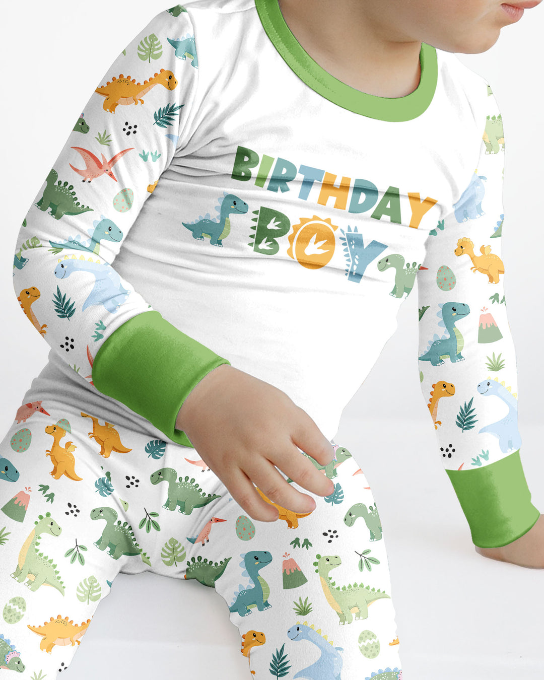 Personalized Dinosaur Birthday Bamboo Two Piece Long Sleeve Pajama Set