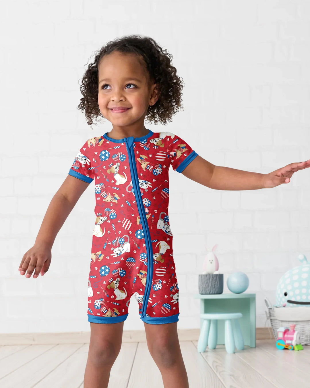 Red, White & Woof Family Matching Bamboo Shorty Zippy