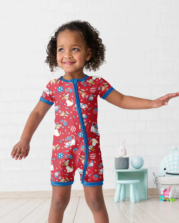 Red, White & Woof Family Matching Bamboo Shorty Zippy