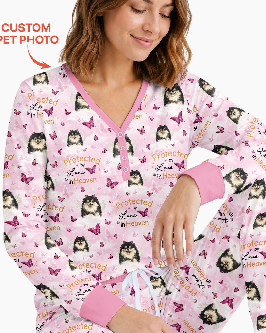 Custom Pet Photo Protected By Heaven Family Bamboo Women Pajama Set