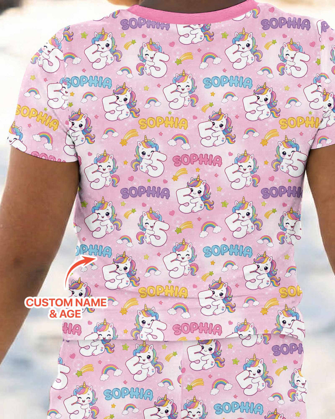 Custom Name Kawaii Unicorn Birthday Bamboo Two Piece Short Sleeve Pajama Set