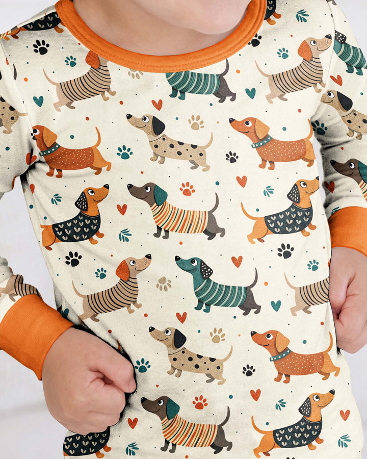 Cartoon Dachshund Bamboo Two Piece Long Sleeve Pajama Set