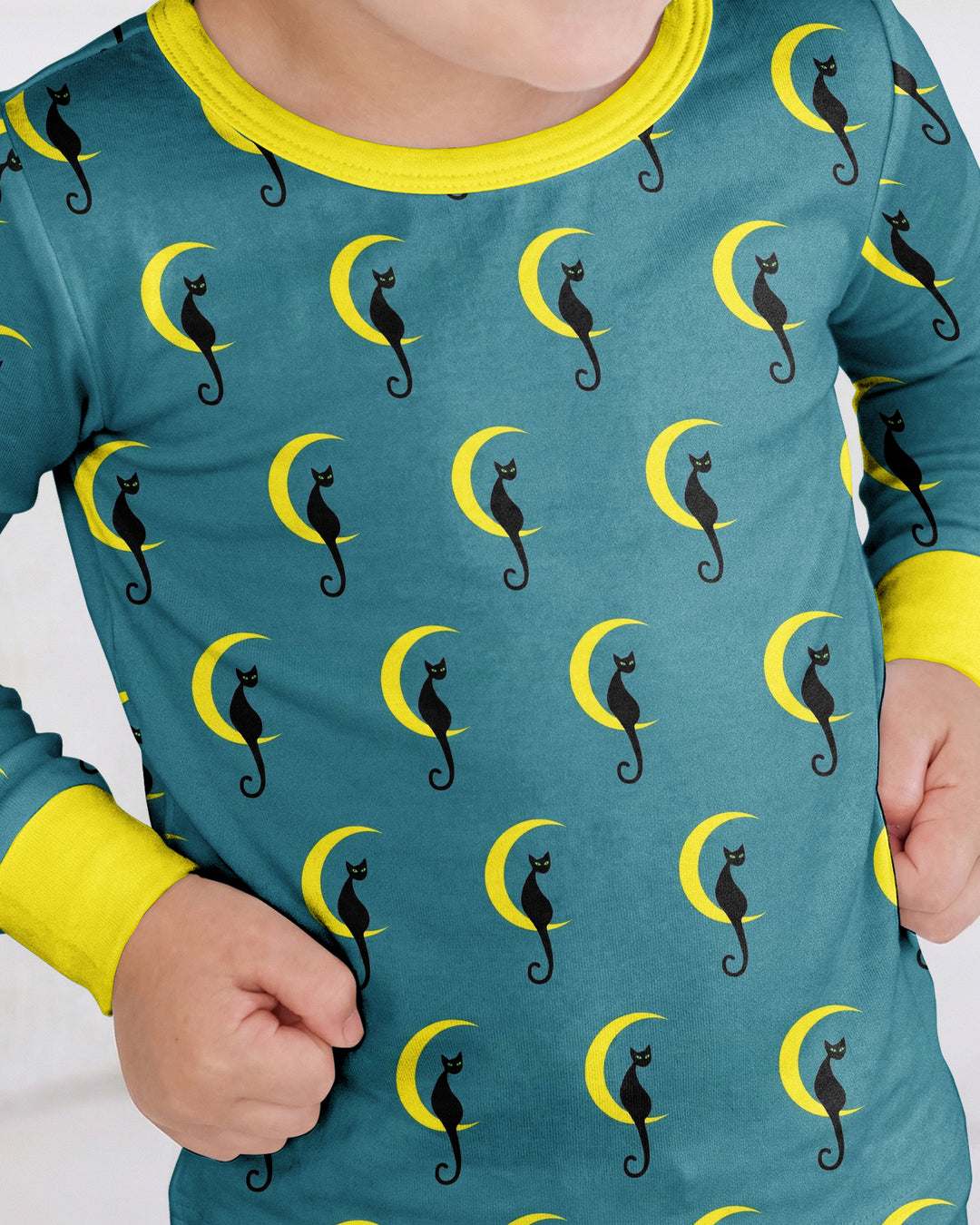 Black Cat Crescent Moon Celestial Night Bamboo Two Piece Long Sleeve Pajama Set