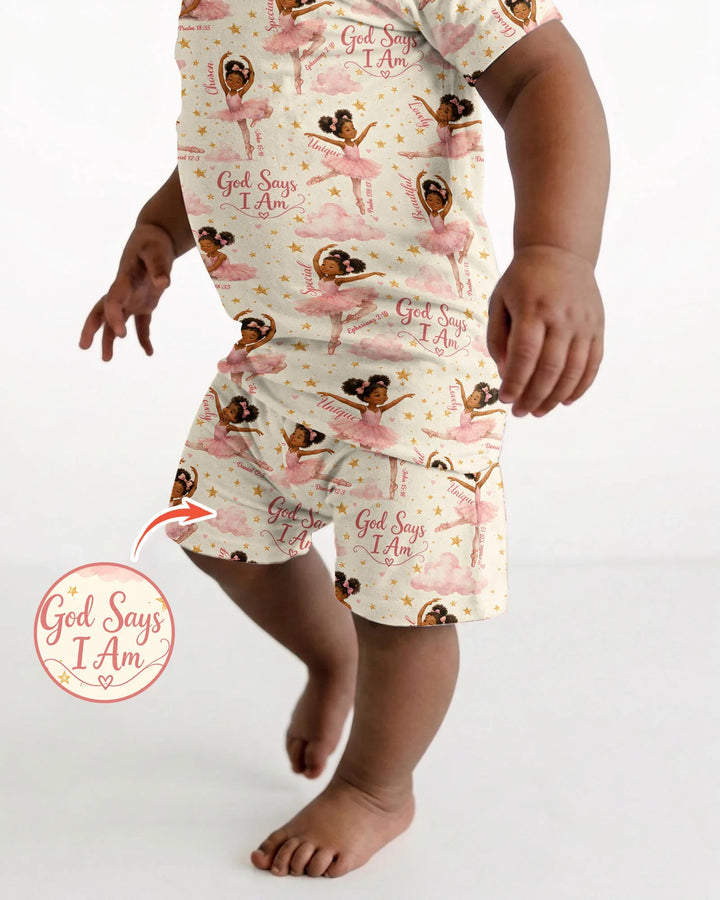 Black Girl Ballerina God Says I Am Bamboo Two Piece Short Sleeve Shorts Pajama Set