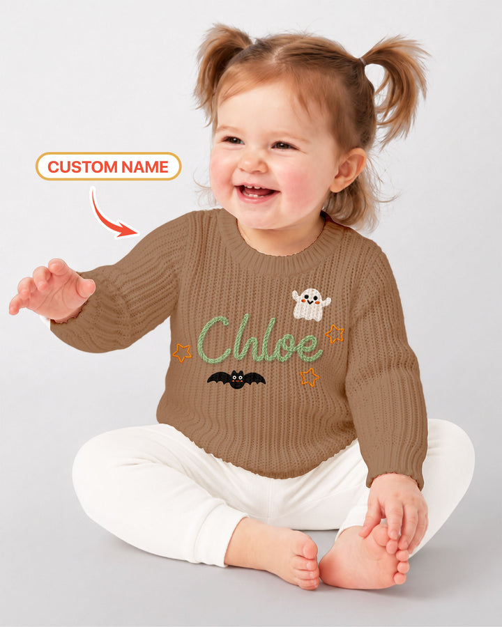 Happy Halloween Embroidered Baby Name Bamboo Knit Sweater Bubble