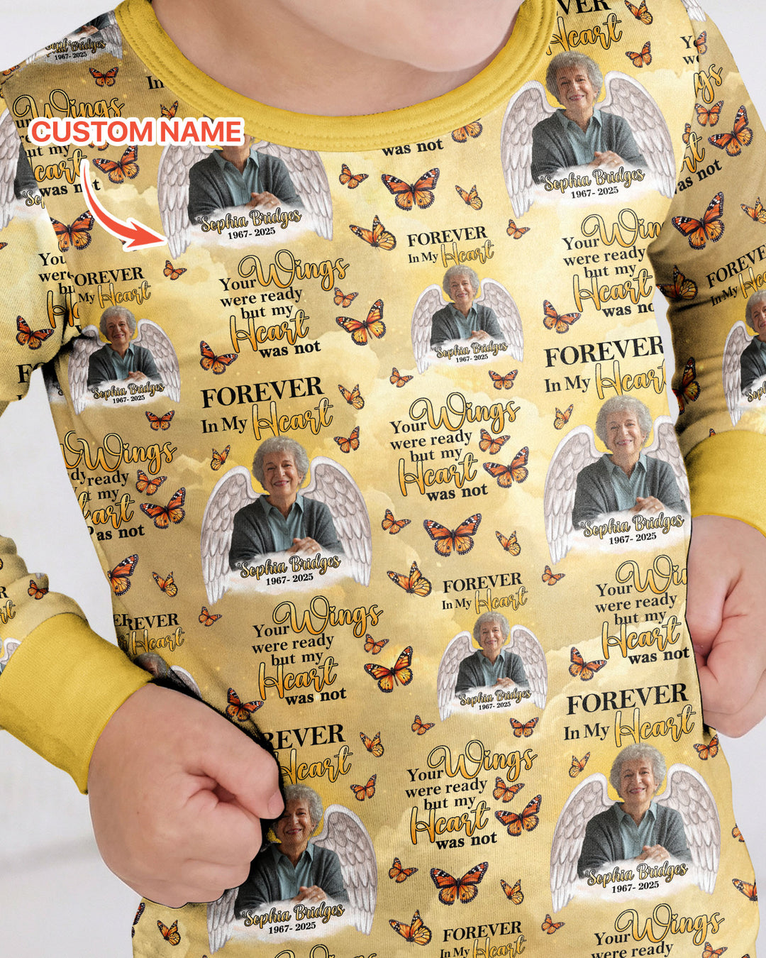 Custom Photo Forever In My Heart Family Matching Bamboo Two Piece Long Sleeve Pajama Set