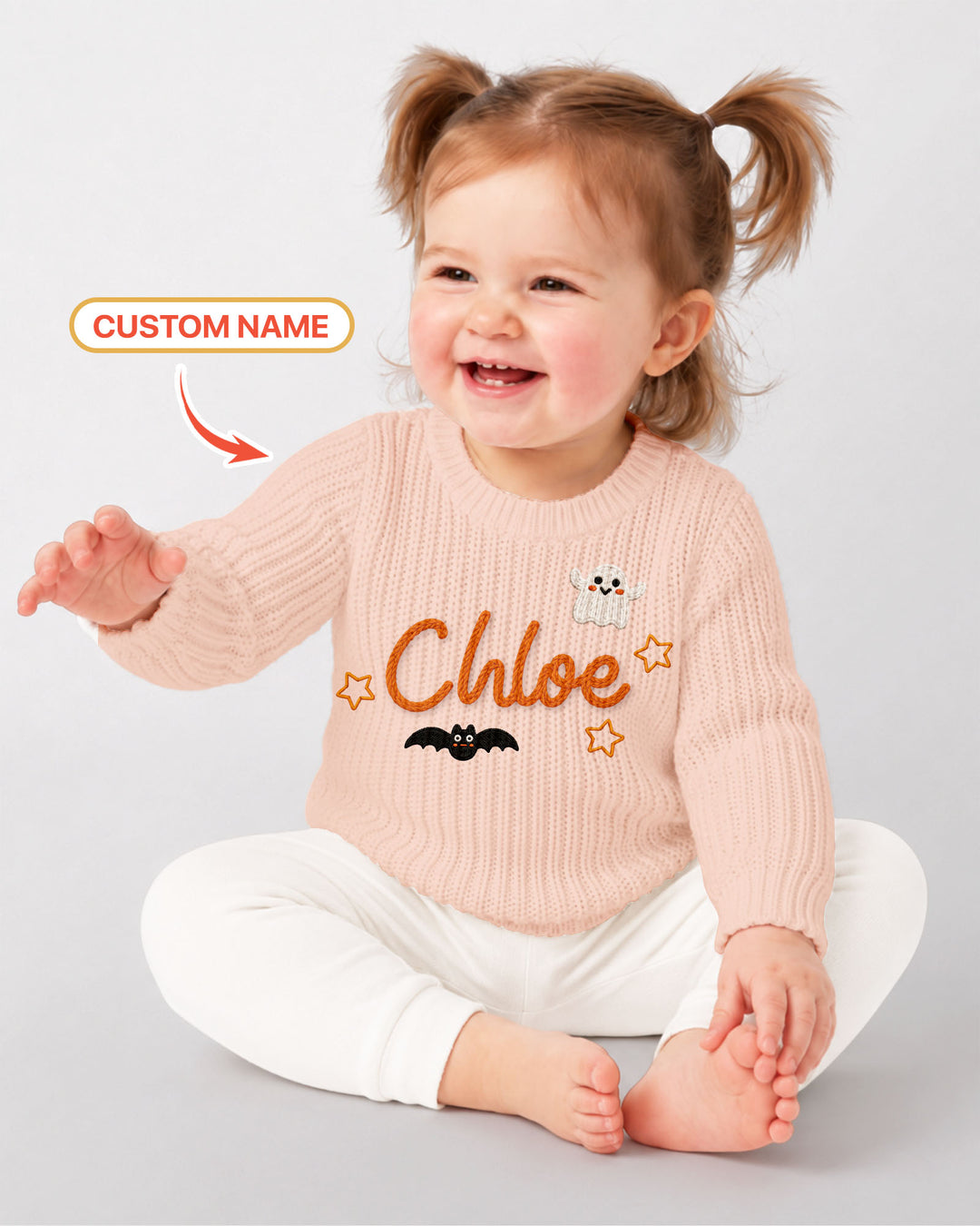 Happy Halloween Embroidered Baby Name Bamboo Knit Sweater Bubble