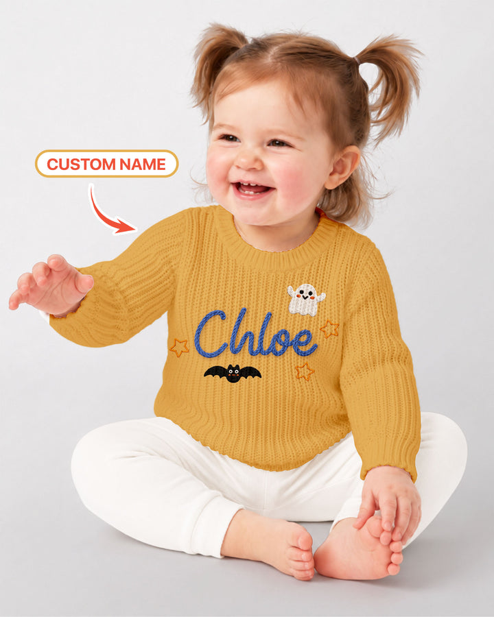 Happy Halloween Embroidered Baby Name Bamboo Knit Sweater Bubble