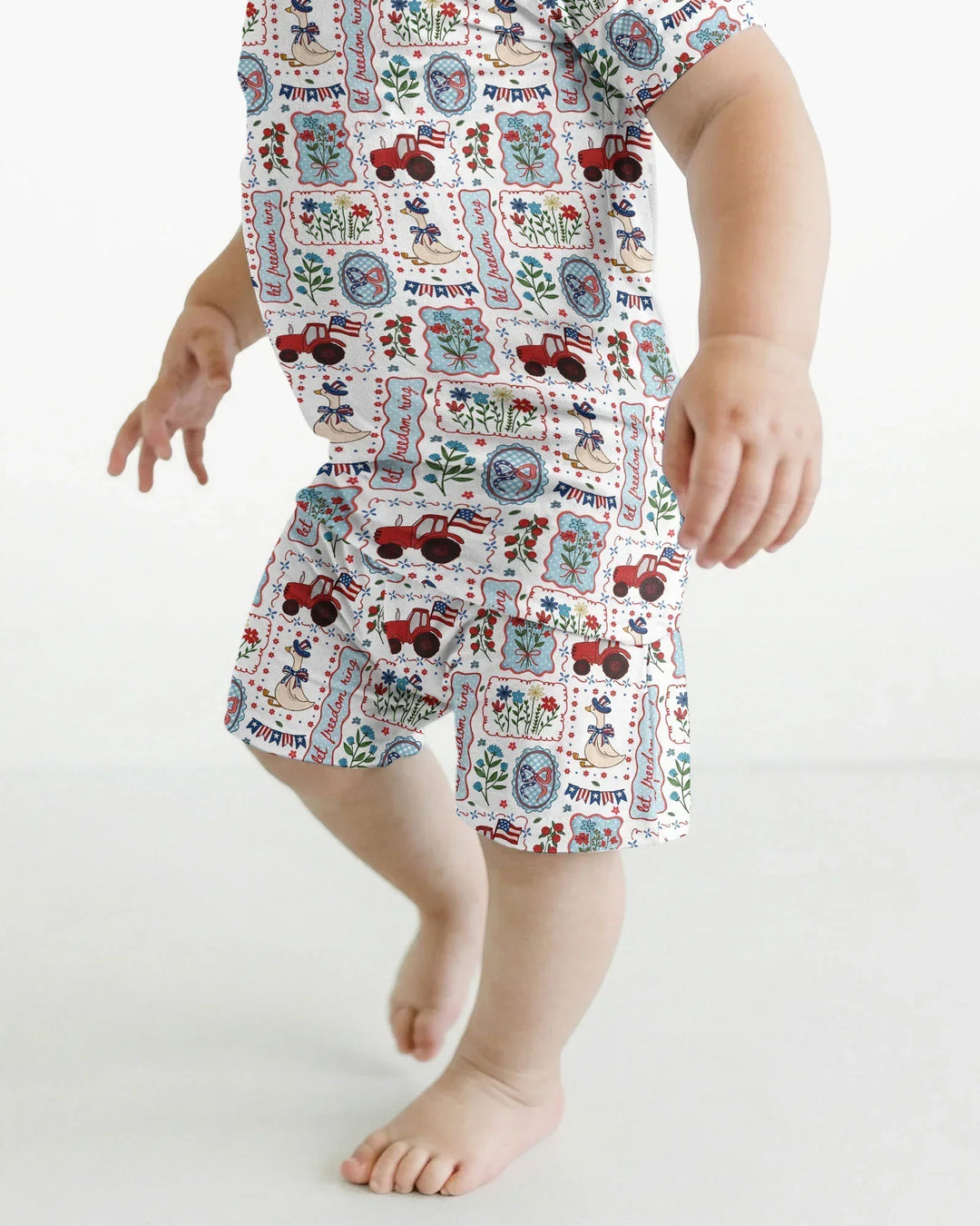 Patriotic USA Silly Goose Family Matching Bamboo Two Piece Short Sleeve Shorts Pajama Set