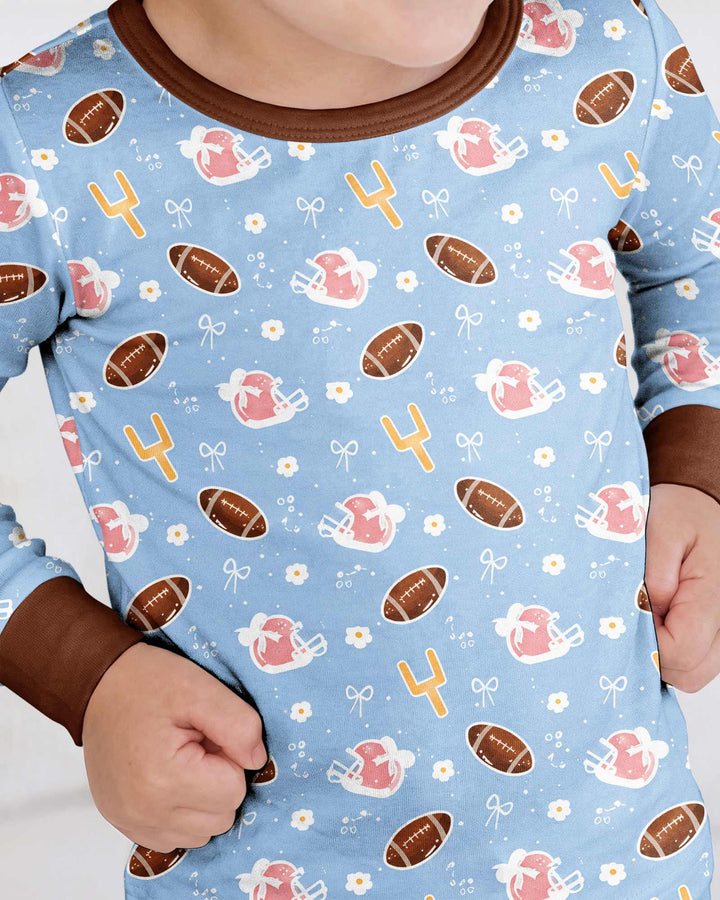 Coquette Football Blue Bamboo Two Piece Long Sleeve Pajama Set