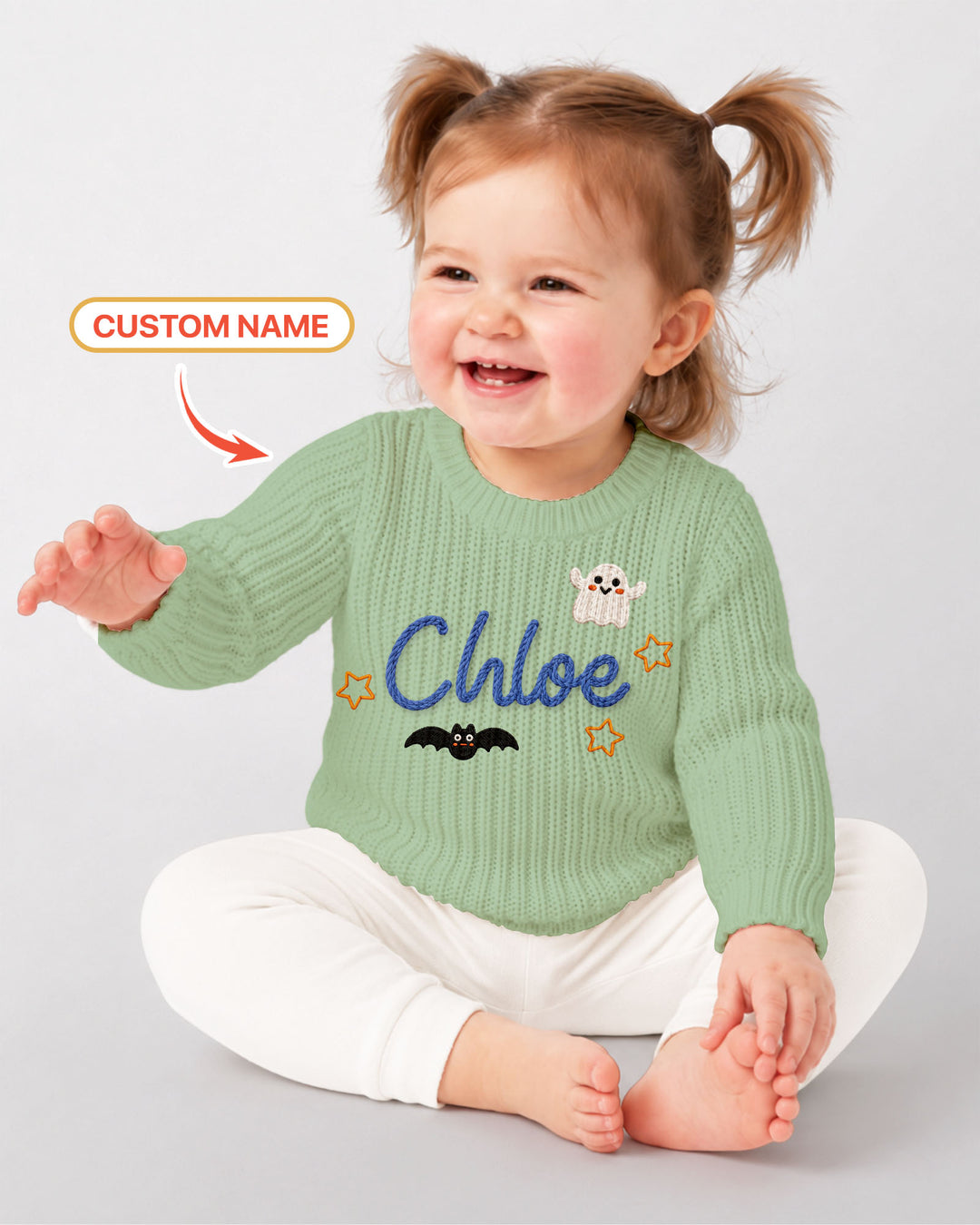 Happy Halloween Embroidered Baby Name Bamboo Knit Sweater Bubble