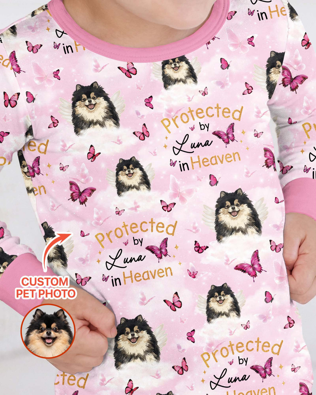 Custom Pet Photo Protected By Heaven Family Matching Bamboo Two Piece Long Sleeve Pajama Set