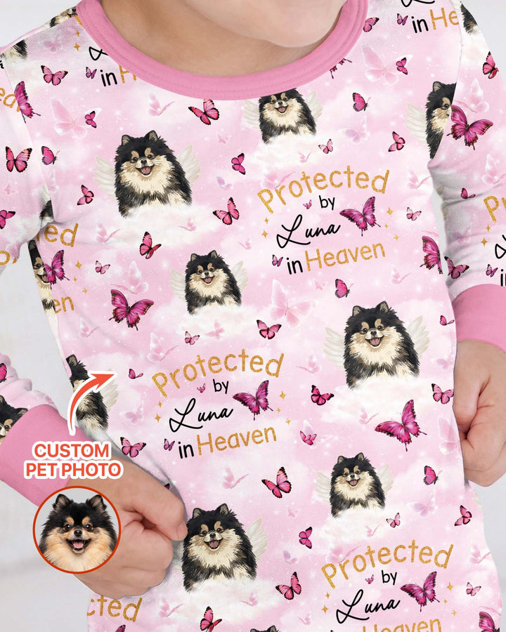 Custom Pet Photo Protected By Heaven Family Matching Bamboo Two Piece Long Sleeve Pajama Set