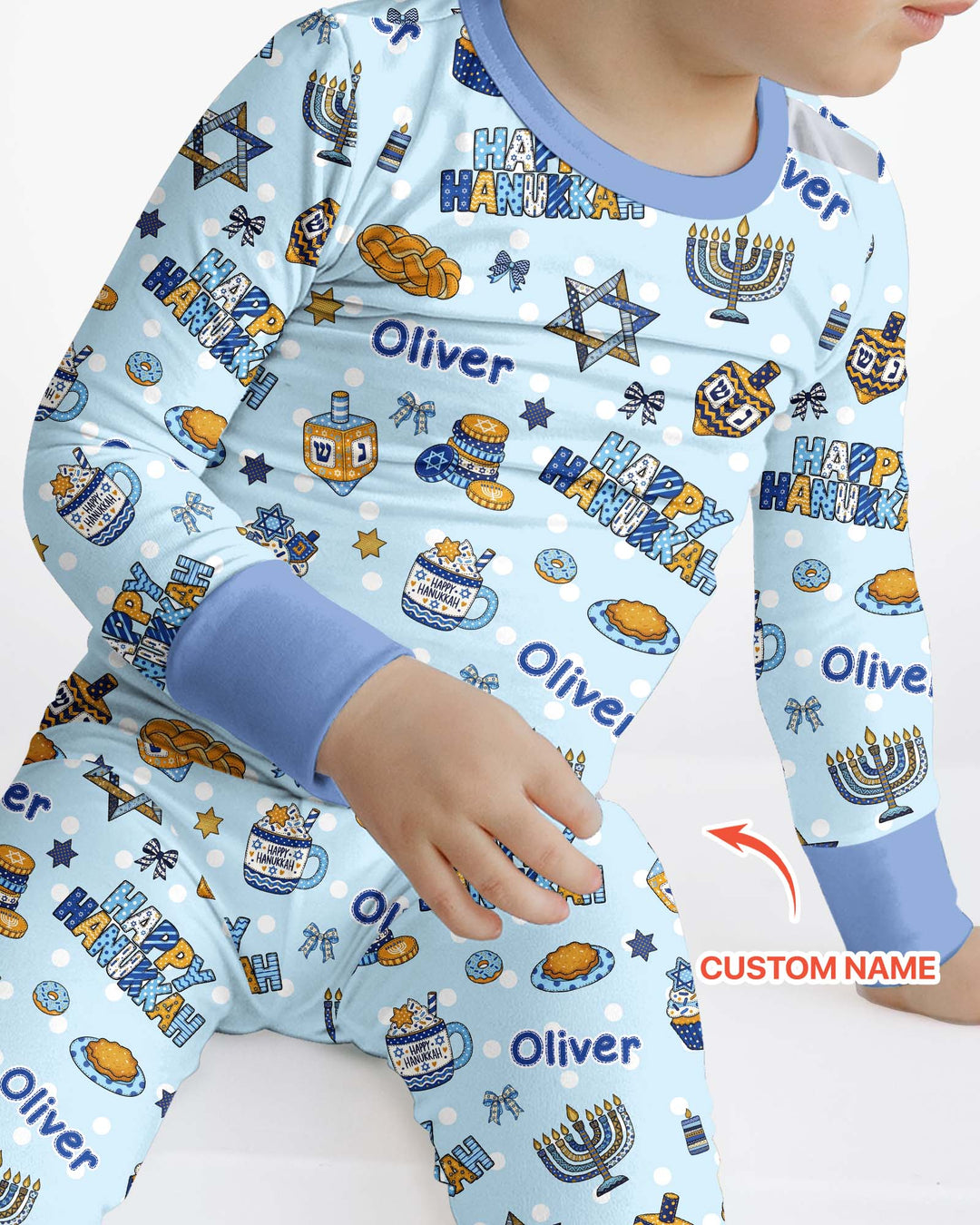 Custom Name Jewish Holiday Bamboo Two Piece Long Sleeve Pajama Set