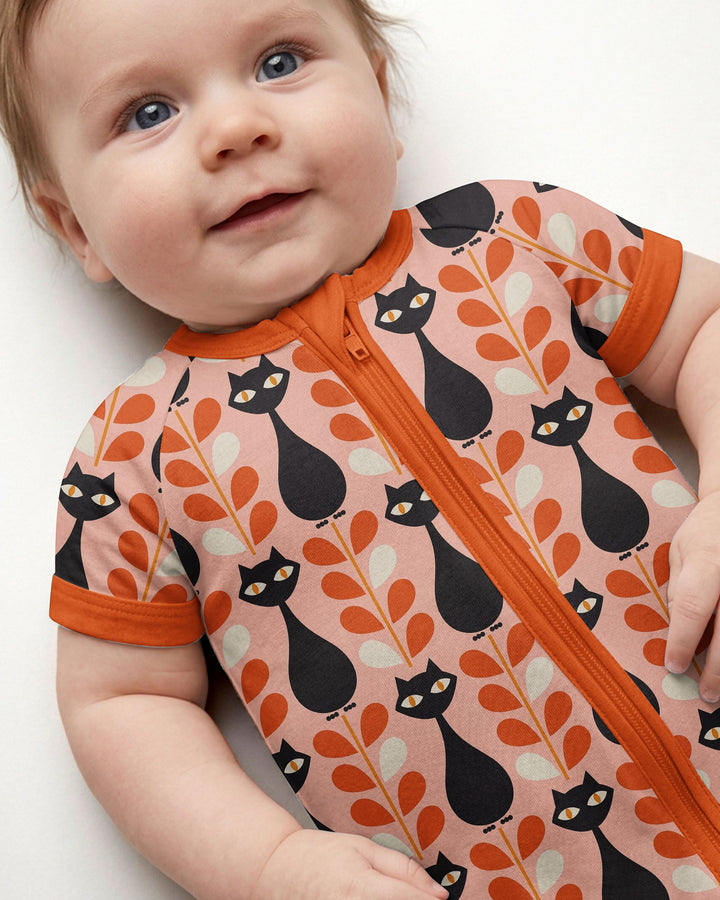 Retro Black Cat Garden Bamboo Shorty Zippy
