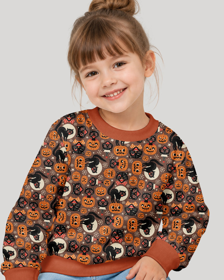 Vintage Halloween Black Cat Pumpkin Bamboo Crewneck Sweatshirt
